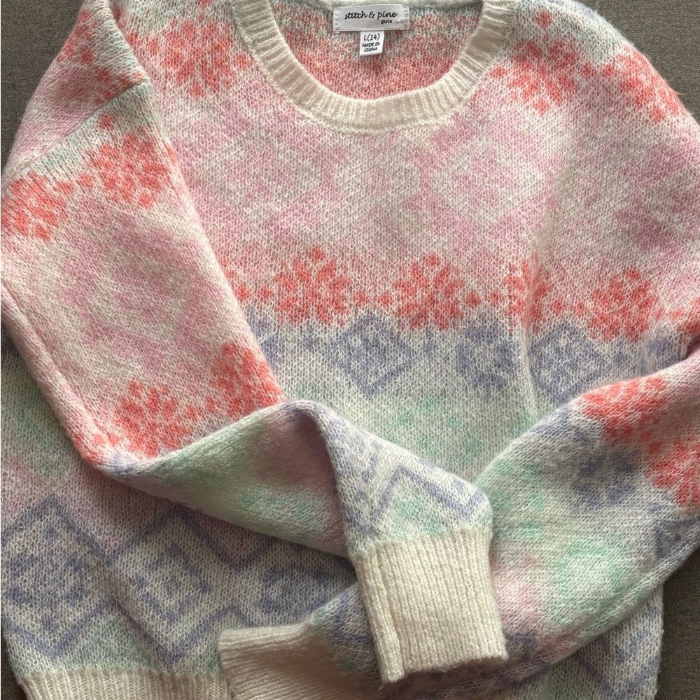Stitch & Pine Girls Pattern Multi Color Sweater Size L (14)